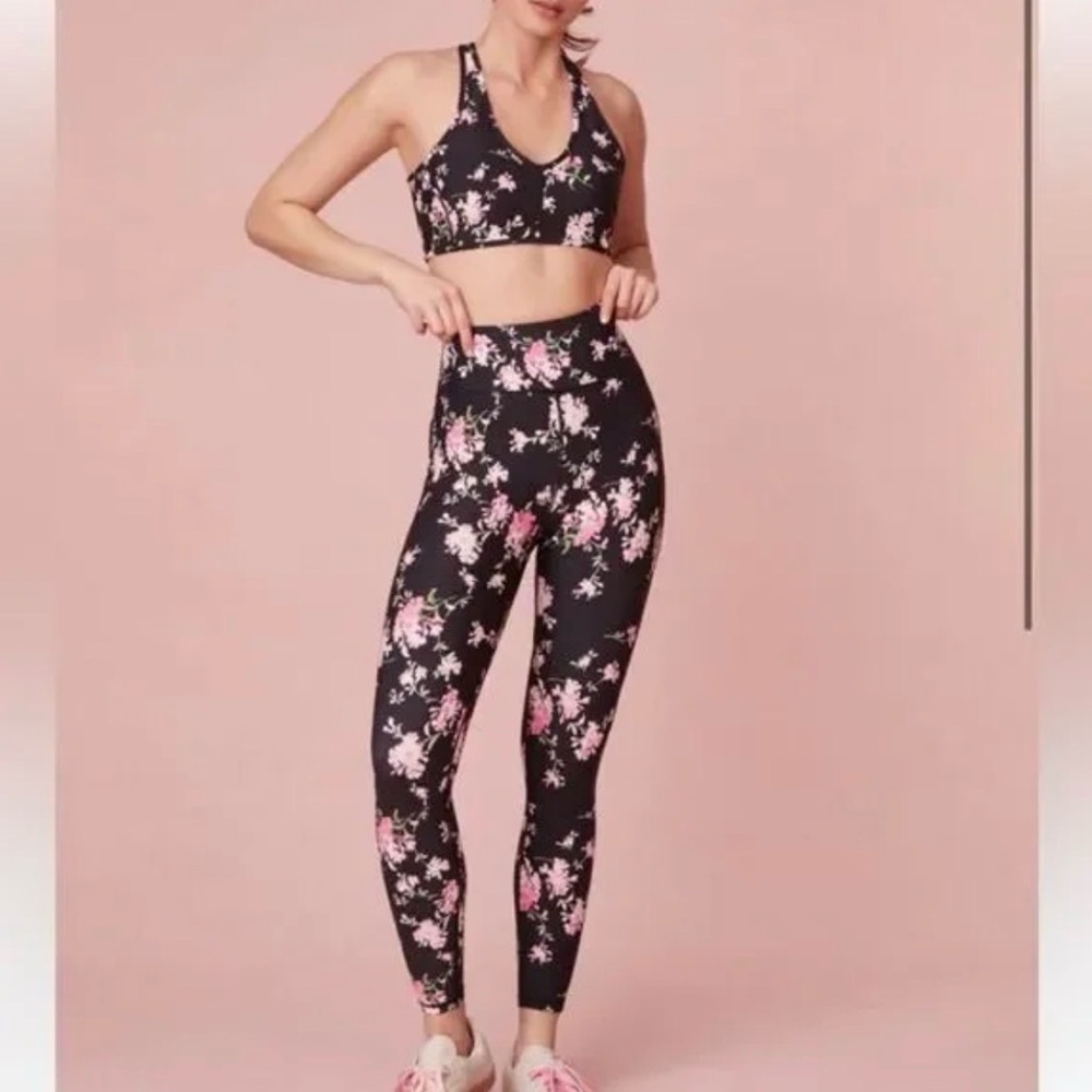 LoveShackFancy Black and Pink Floral Leggings - Picture 2 of 10